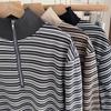 Women's Striped Half-Zip Cropped Hoodie - 2023 Autumn/Winter Long-Sleeve Loose Casual Top