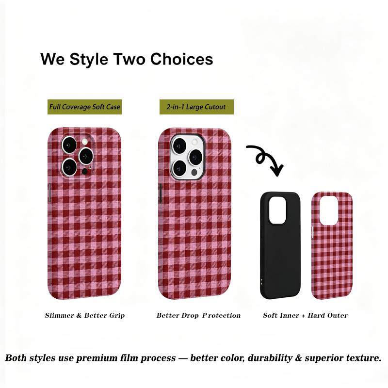 Pink Red Gingham Plaid Texture Soft Silicone Phone Case Coquette Girly Simple Cottage Aesthetic Shockproof Cover For All Iphone Series