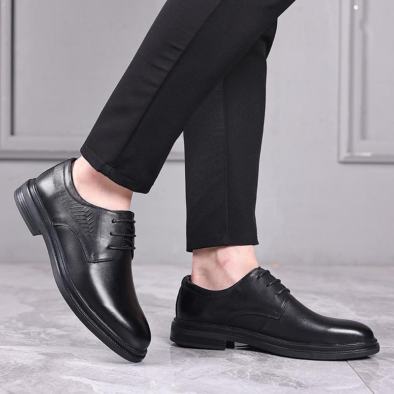 Leather Shoes Men'S Business Dress Leather Casual Shoes, Men'S Black British Men'S Height-Increasing Versatile Work Wedding Shoes
