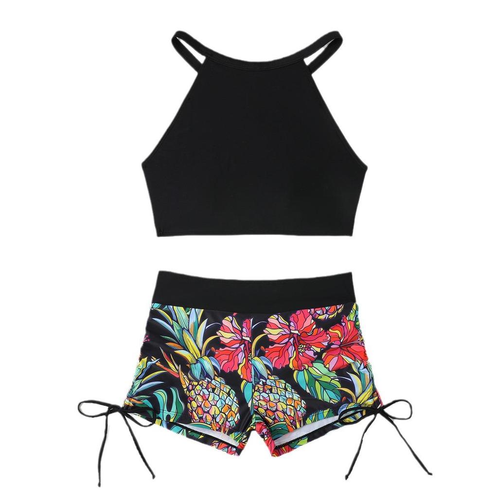 European & American Sporty Bikini: Sexy Bandeau Crop Top with Elegant Back and Split Swimsuit Design