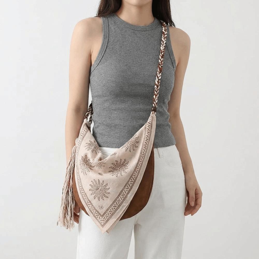 Linen Print Women Crossbody Bag Ethnic Style Retro Handbag Simple Messenger Bag  daily