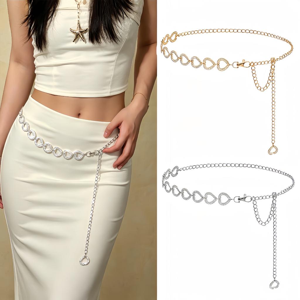 European and American Love Rhinestone Alloy Waist Chain Women's Adjustable Chain Metal Decorative Belt Dress Accessories Spot