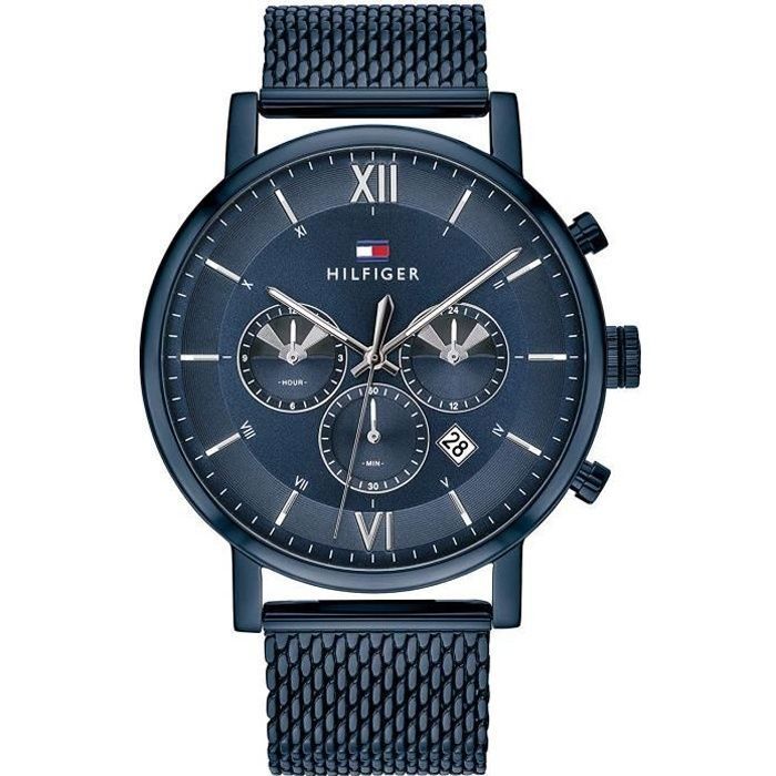 Montre - TOMMY HILFIGER - 1710397 - Quartz Analogique - Cadran Sunray Bleu - Bracelet Milanais Acier 44 Mm
