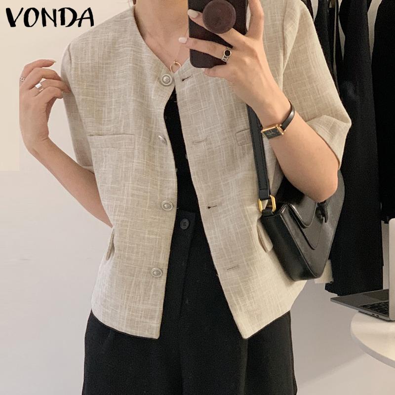 

VONDA Летние женские пиджаки-пиджаки с коротким рукавом на пуговицах