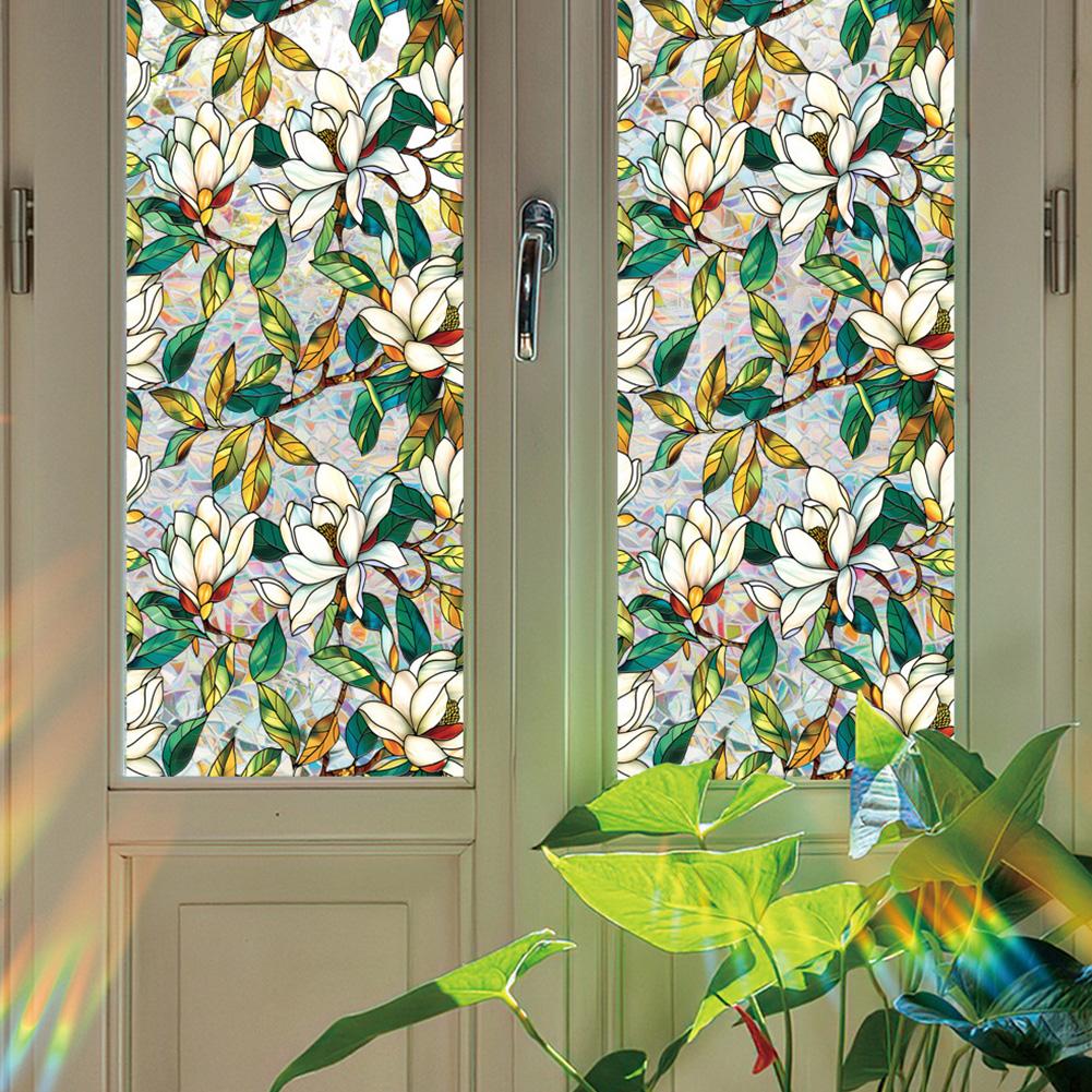 Flowers Window Privacy Film Removable Static Cling Stickers Floral Stained Glass Window Film Window Stickers Home Decor