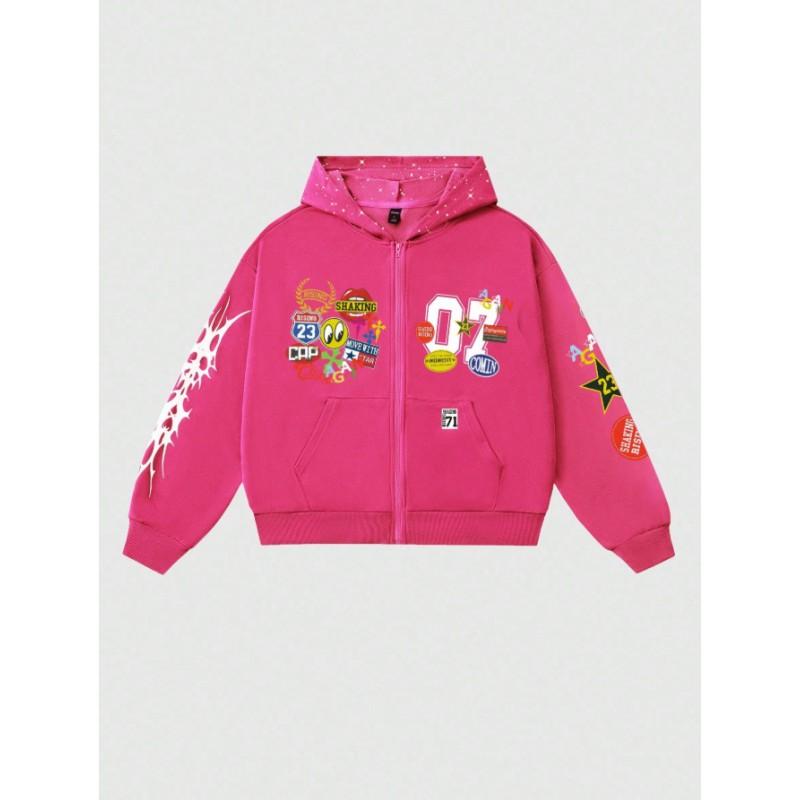 Womens Oversized Hoodie Red Skull Print Streetwear Loose Fit Casual Sweatshirt