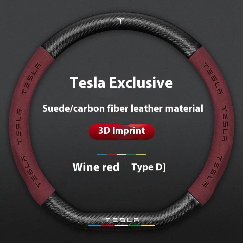 AMJ1 Tesla Steering Wheel Cover for Model 3/Y/S/X Roadster 2019-2025 Auto Interior Steering Wheel Accessories Anti-Slip Leather