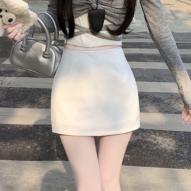 2025 New Women's Gray High Waist Slit A-line Bodycon Skirt Pants - Spring/Autumn Fashion