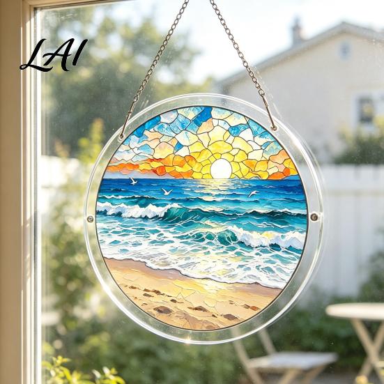 High Transparency Acrylic Puzzle Pendant Round Stained Glass Style Hanging Ornament 7.48 Mindful Weekend Activity Inch Window Decoration for