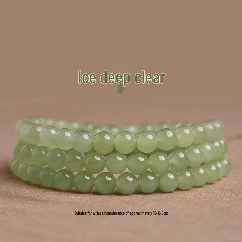 Natural Sunny Hetian Jade Women's Multi-Turn Bracelet with High Ice Green and Ice Base Beads