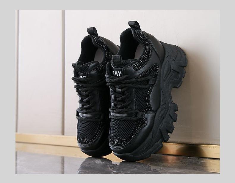 

Внутреннее увеличение папины кроссовки повседневные сетчатые кроссовки на толстой подошве дышащие осенние новые яркие бриллианты hongjie 35