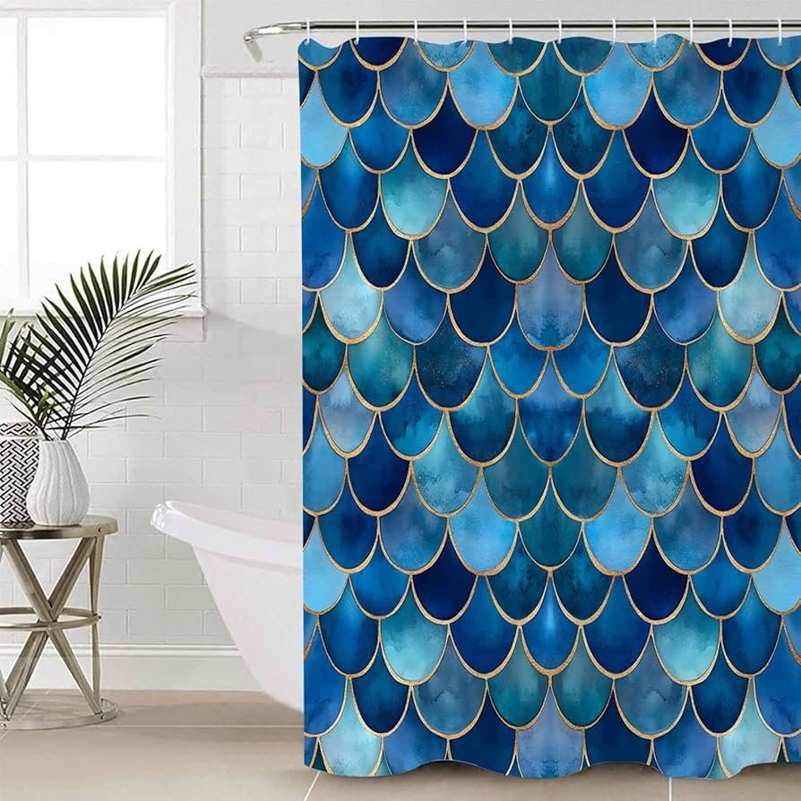 

Colorful Cartoon Fish Scale Shower Curtains Gradient Creative Geometric Home Decor Polyester Bath Curtain Fabric Bathroom Screen W60H190(CM)-1 Pcs