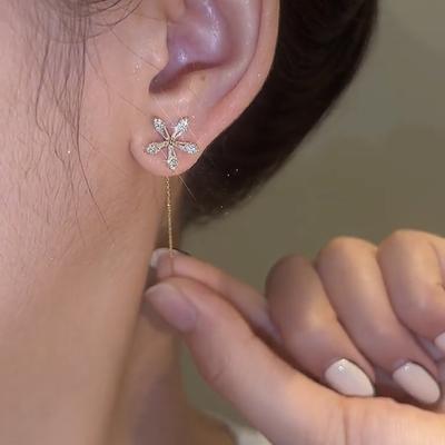 Korean Style Zircon Flower Long Tassel Drop Earrings For Women Exquisite Romantic Sweet Temperament Jewelry Wedding Party Gift