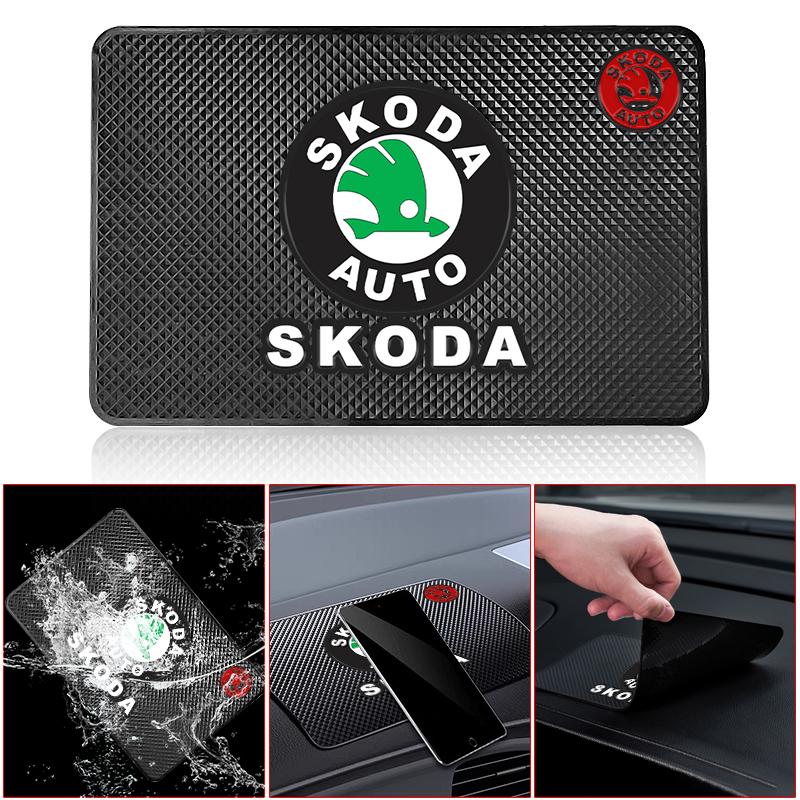 1Pcs Car Emblem Anti Slip Pad Phone Holder Non-Slip Mat Car Stlying For Skoda Octavia Superb Rapid Kodiaq Karoq Fabia Kamiq Roomster Citigo