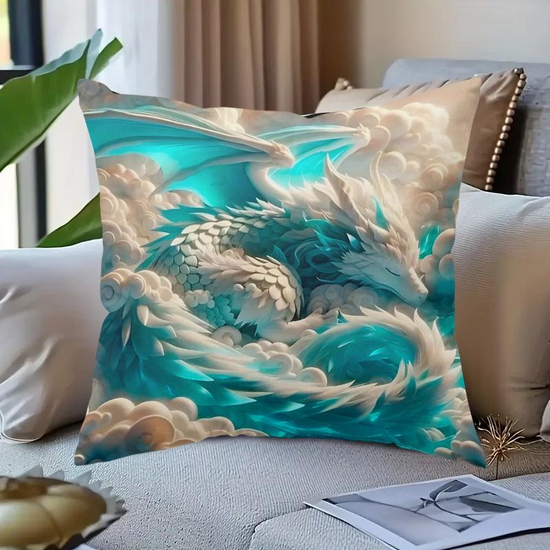 Double Sided Glam Style Dragon Design Soft Throw Pillow Cover For Bed Sofa And Holiday Home Decoration