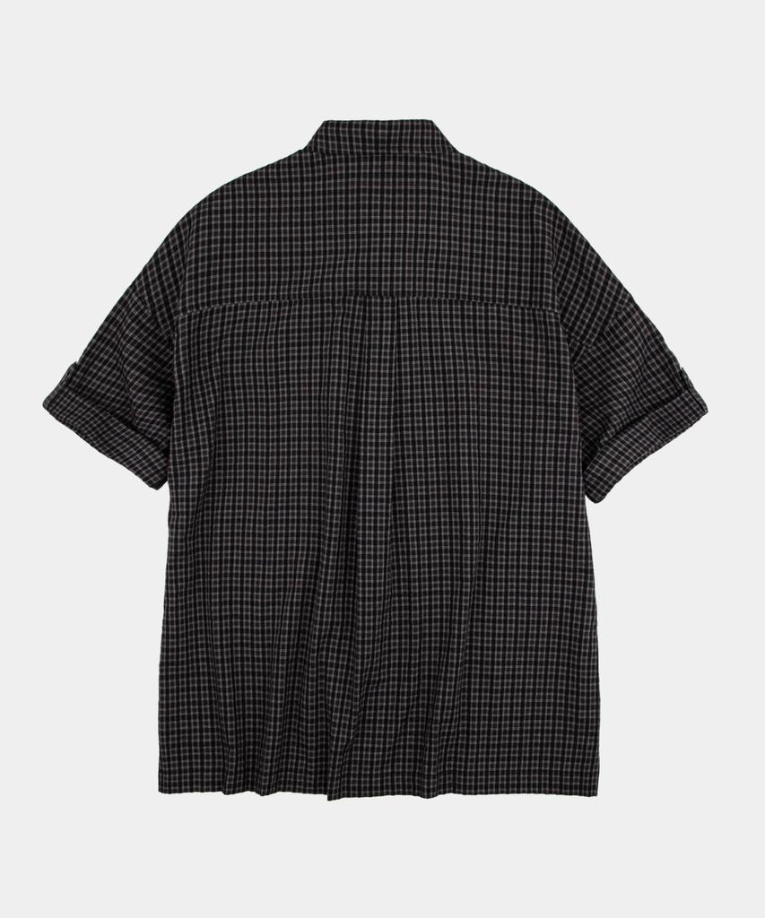 LETTERCOMO Core Wrinkle Check Boxy Half Roll-Up Shirt Smoked Black