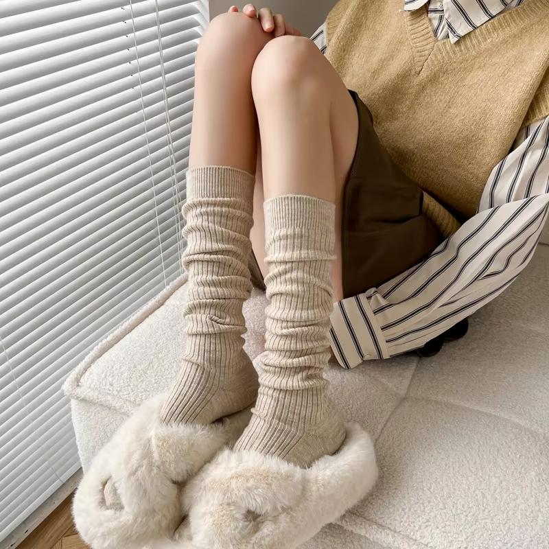 Women Long Socks Cashmere Women Boot Solid Wool Thigh Stocking Skinny Casual Cotton Over Knee-High Fluffy Female Long Knee Sock