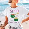 Sushi-Aufdruck Muster Damen Sommer Basic Aufdruck Lässiger Stil Kurzärmeliges Oberteil Street Ästhetik Sommerkleidung Beliebtes Oberteil
