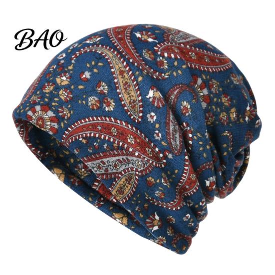 Comfortable Skin Friendly Fabric Cap Women's Geometry Print Slouchy Hat, Casual Soft Stretch Skull Stylish Decorative Head Accessory Cap, Warm Cancer