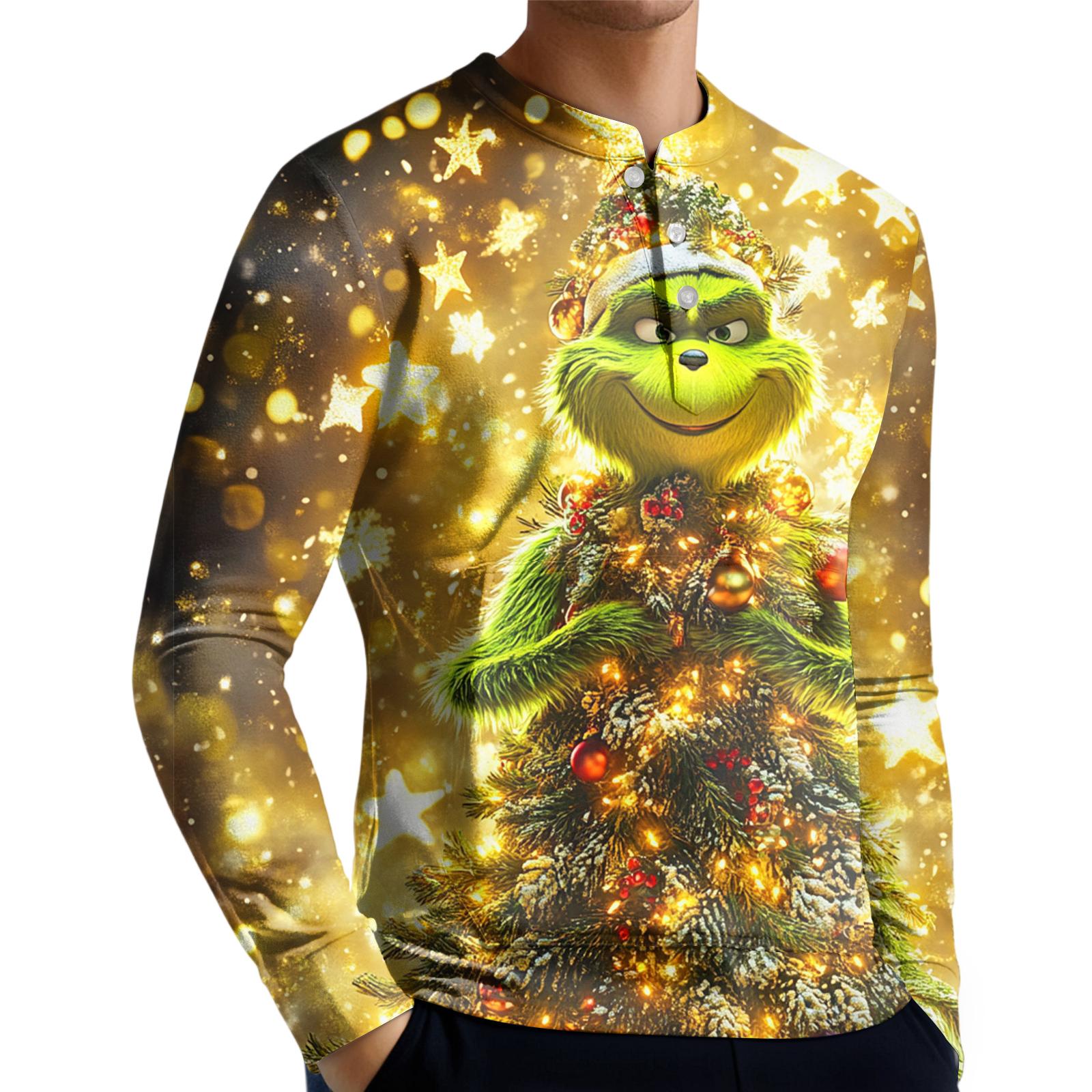 

Мужской повседневный свитшот на пуговицах, модная футболка с длинным рукавом с принтом, пуловер XXXL золотой