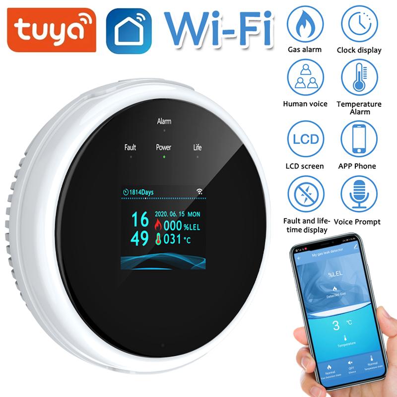Smart Natural Gas Alarm Sensor CO Carbon Monoxide Poisoning Smoke Gas Monitoring For Fire Security Detector APP Control For Home WiFi