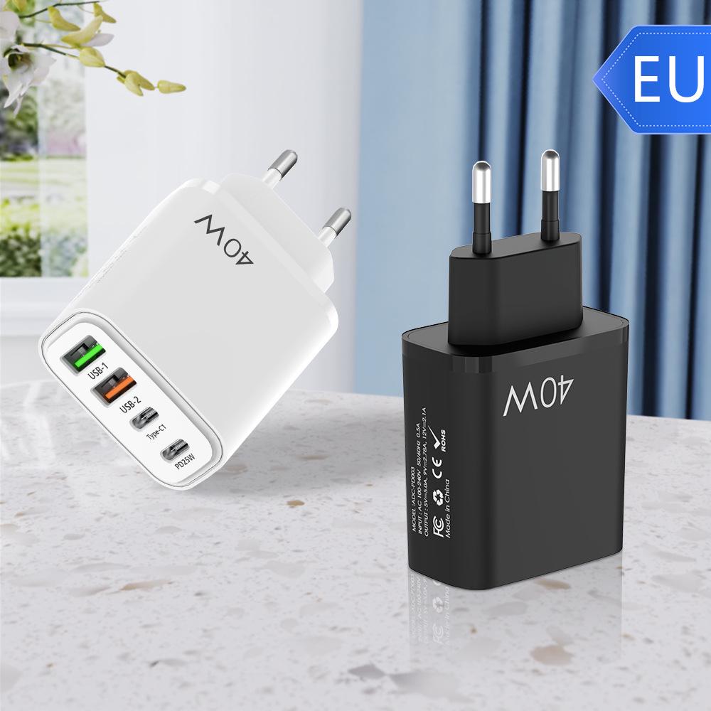 PD40W Mobile Charger: QC3.0 Fast Charging, 2U+2C Multi-Port, EU/UK Standards