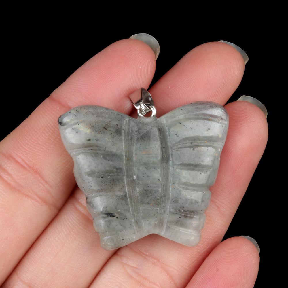 30pcs Mixed Stone Engraved 35mm Quartz Crystal Butterfly Pendant Natural Animal Guardian Necklace Pendants & Charms