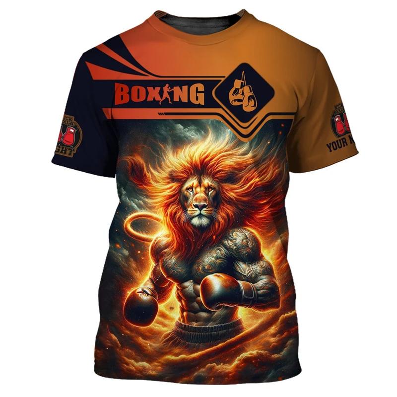 Boxing Series Men's Cool Fighting Pattern T-Shirt 3D Printed Personality Daily Leisure Fashion Sports Round Neck Short Sleeved T-shirt