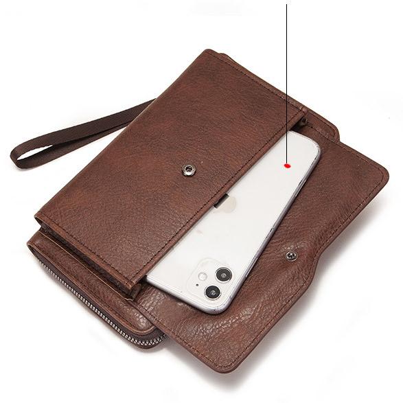 Men's Leather Wallet Clutch Bag Long Purse Zipper Money Clip Black Business Organizer Wallet Male Handy Bag