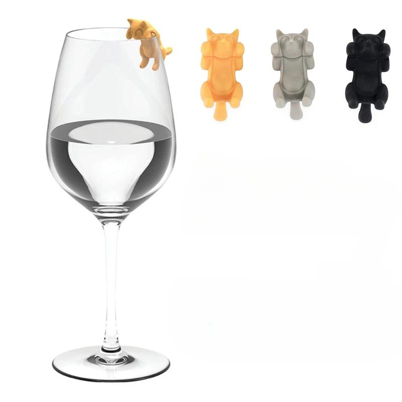 6pcs/set Silicone Glass Marker Cute Cat Shape Wine Cup Marker Wine Charms Tags Glasses Identifier Marker Cups Bar Party Supplies