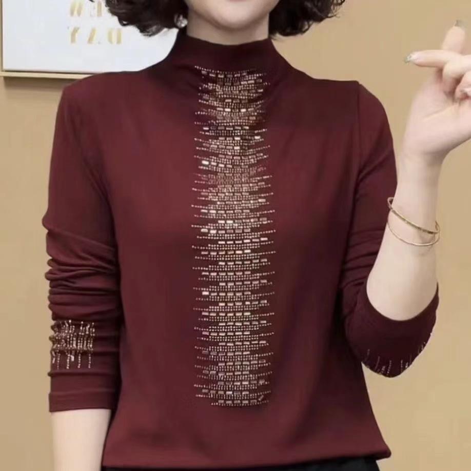 Semi-turtleneck Bottoming Shirt Women's New Spring and Autumn Slim-fitting Versatile Long-sleeved T-shirt Double-sided Velvet Inner Top