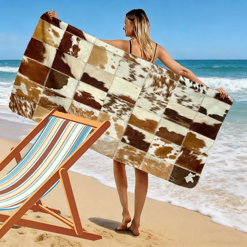 Rustikales Rindsleder-Stil-Druck Strandtuch, Großes Weiches Schnelltrocknendes Handtuch für Strand Camping Schwimmen