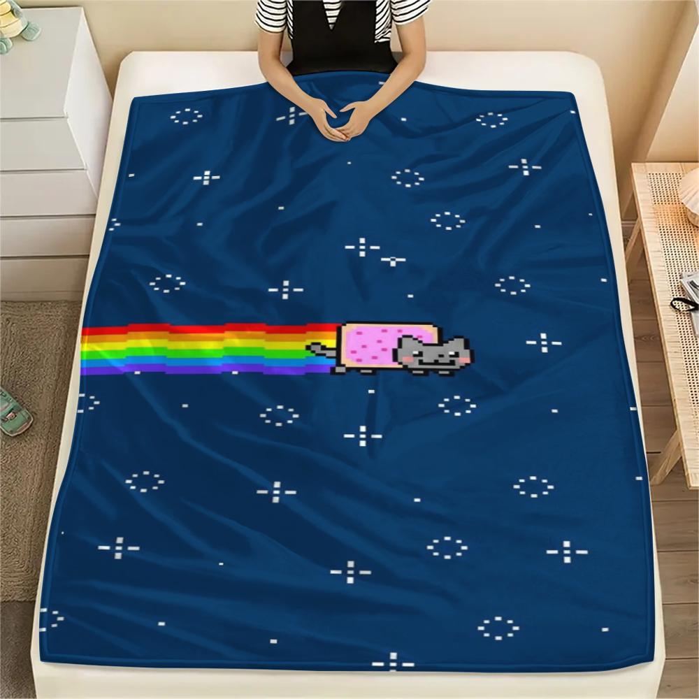 1 Stück Nyan Cat Aufdruck Flanelldecke, Hohe Qualität, Bequem für alle Jahreszeiten, Heimdekoration, Wärme und Komfort, Perfekt für Weihnachtsgeschenke 99
