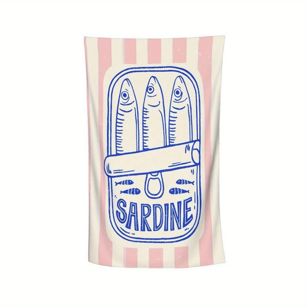 

Vintage Sardine Canned Beach Towel Patterned Sunscreen And Windproof Suitable For Swimming Pool Camping Travel Blanket W30*H60(CM)