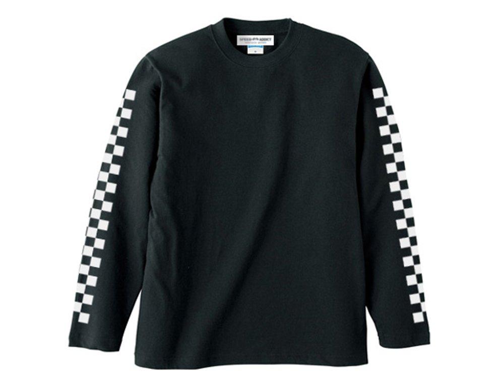 

[SPEED ADDICT] Checkered Sleeve Long Sleeve T-shirt, Black, Size Small
