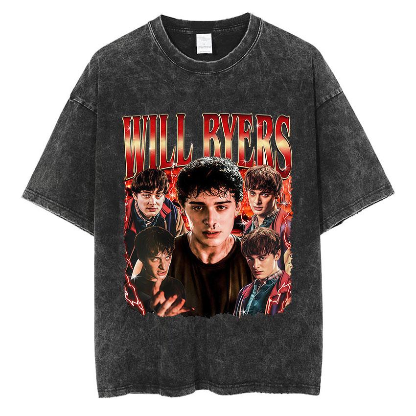 

Vintage Washed Will Byers Graphic T Shirt Mens Fashion Pop TV Show Short Sleeve Tshirts Casual Cotton Tshirt Streetwear S