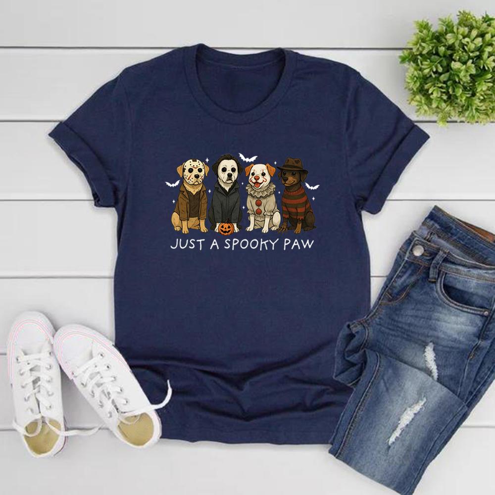 Just A Spooky Paw T-Shirt Halloween Dog T-shirts Halloween Characters Tee Funny Unisex Graphic T Shirts Spooky Season Shirt Top