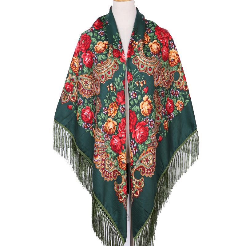160*160Cm Russian Square Scarf For Woman Warm Tassel Shawls Floral Print Handkerchie Wraps Babushka Bandana Beach Travel Blanket
