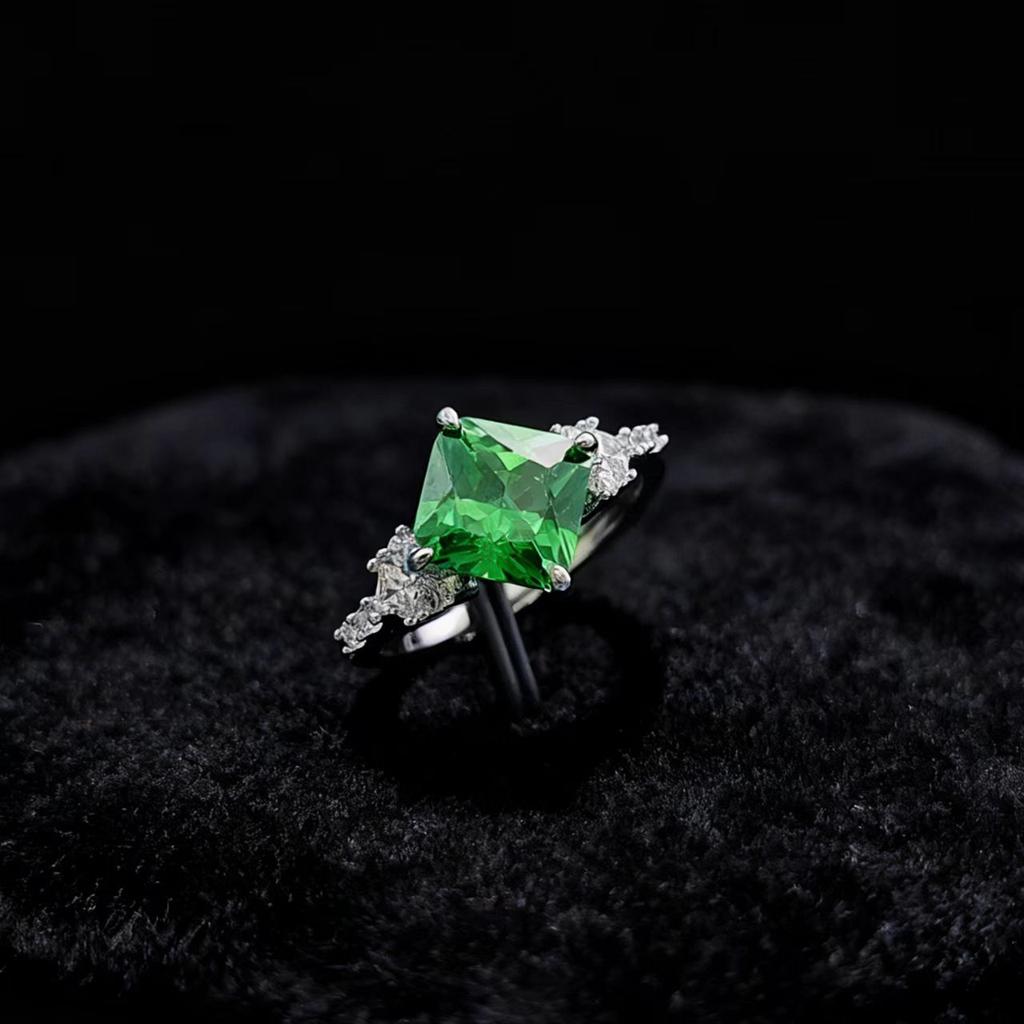 Jewelry Imitation Natural Ruby Emerald Square Ring Women'S Light Luxury Fashion Creative Color Treasure Ring