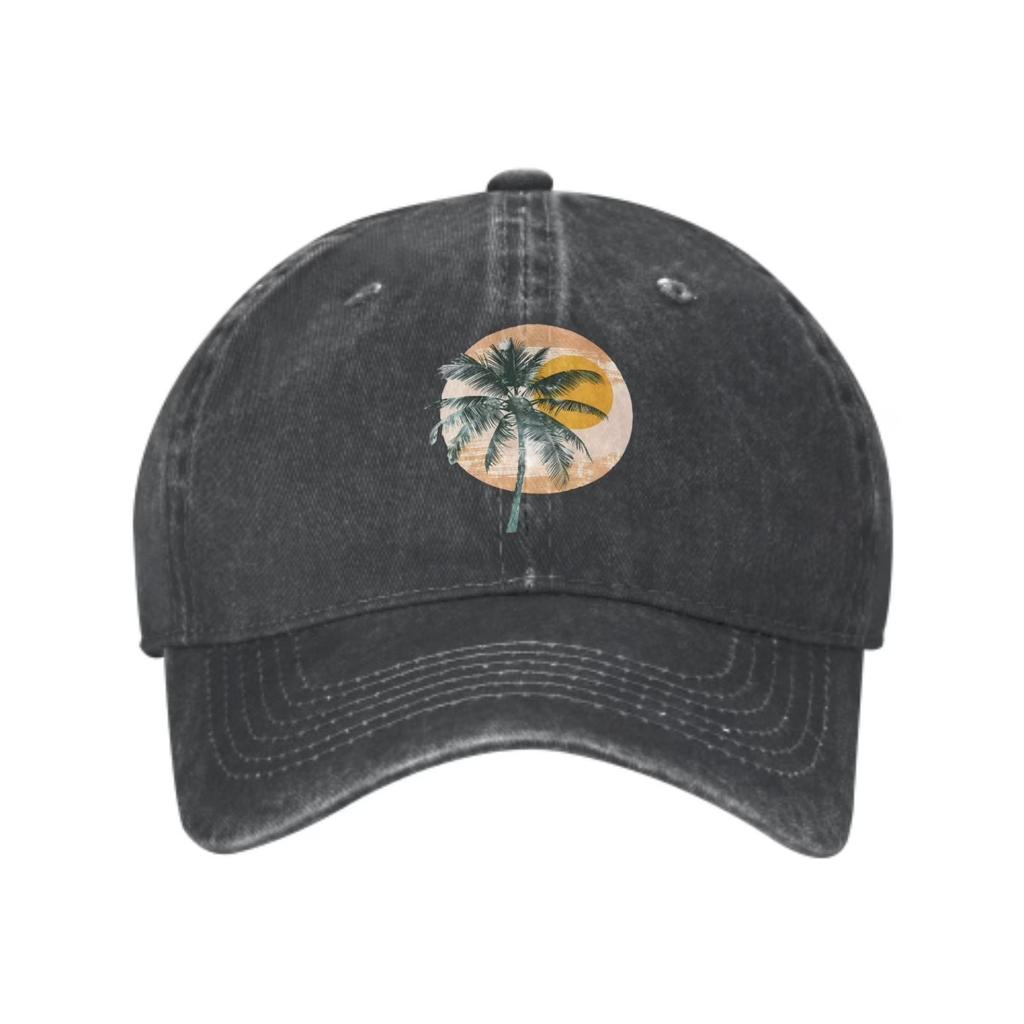 Palm Tree Sunset Baseball Cap Washed Cotton Adjustable Casual Outdoor Summer Style Hat