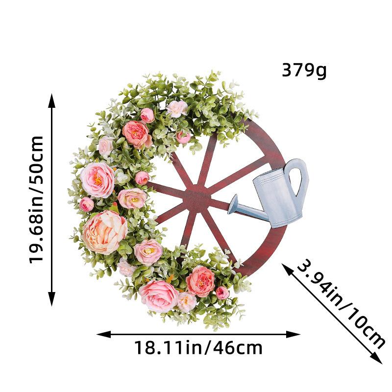 

Креативный венок из чайника и колеса, весенний венок, пасторальная сцена на открытом воздухе, реквизит для аранжировки K1-31 Spring water bottle wheel wreath