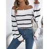 Women's Oversized Sweatshirt for Autumn/Winter Casual Striped Off-the-Shoulder Bell-Sleeve Pullover Women's Long-Sleeved Knitted Jumper