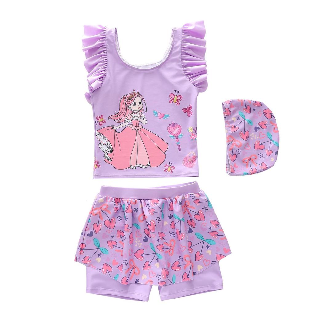 2026 Sleeveless Cartoon Two-Piece Swimsuit for Girls - Toddler and Small Children Skirt Style