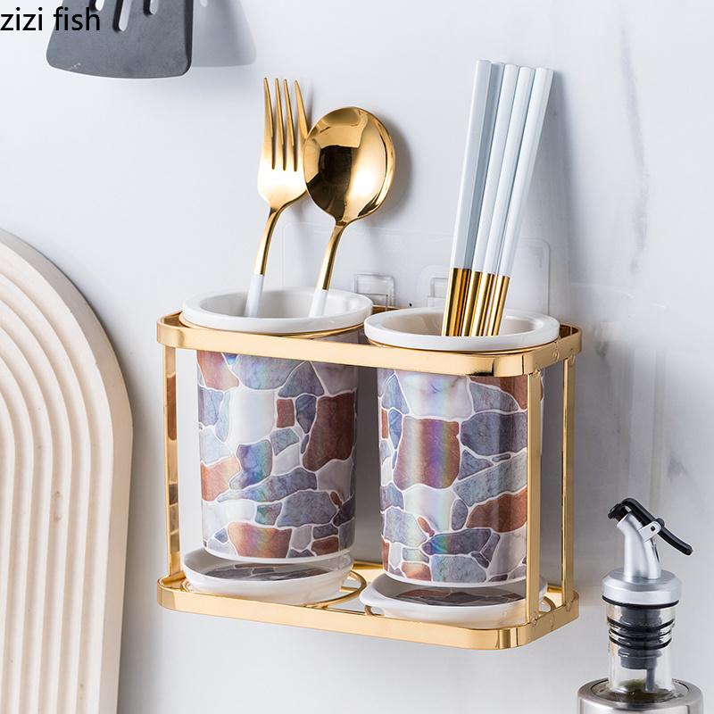 Rock Pattern Ceramic Chopstick Holder Home Tableware Storage Box Shelf Chopsticks Basket Drain Rack Storage Bottle Organizer