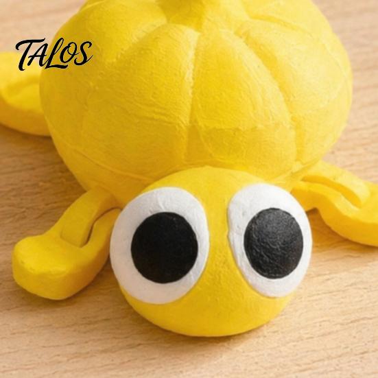 Burr-free 3D Print Printed Posable Big-Eyed Yellow Pumpkin Turtle Figurine, Flexible Joint Cute Durable Desktop Figurine Fidget Stress Relief