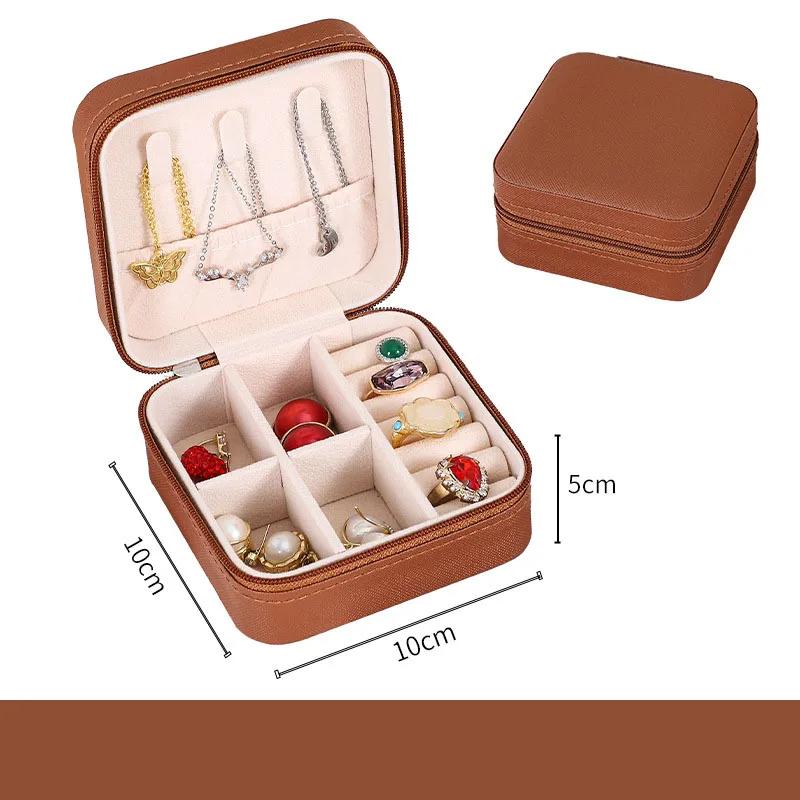 1PC Mini Jewelry Organizer Display Travel Jewelry Zipper Case Boxes Earrings Necklace Ring Portable Jewelry Box Leather Storage