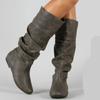Γυναικείες μπότες μεγάλου μεγέθους Γυναικείες επίπεδες αντιολισθητικές μπότες Μονόχρωμες καθημερινές πλισέ ψηλές μπότες