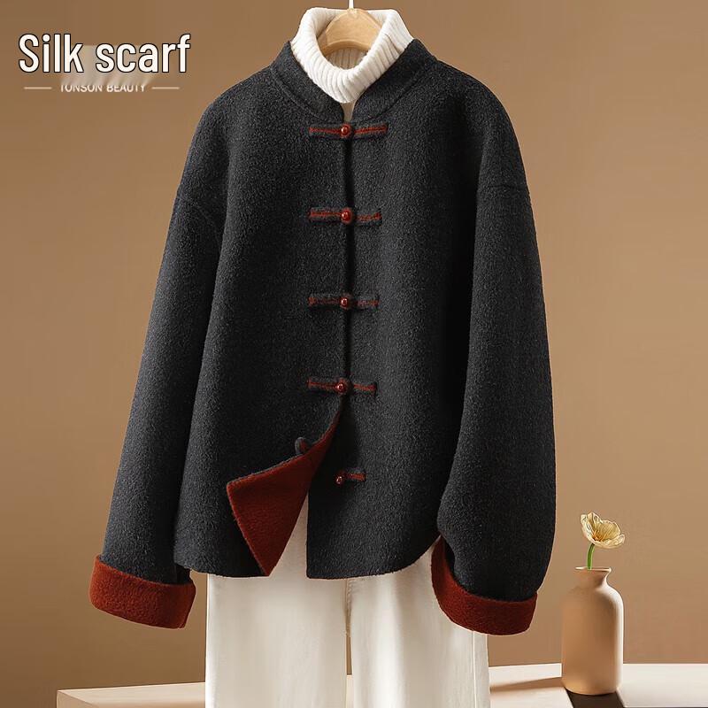 

Женская куртка в новом китайском стиле из мериносовой шерсти с цветовыми блоками L