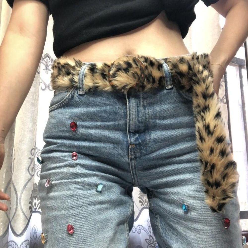 Furry Leopard Print Plush Belt Jeans Decor Jazz Dance Costumes Accessory  Ladies