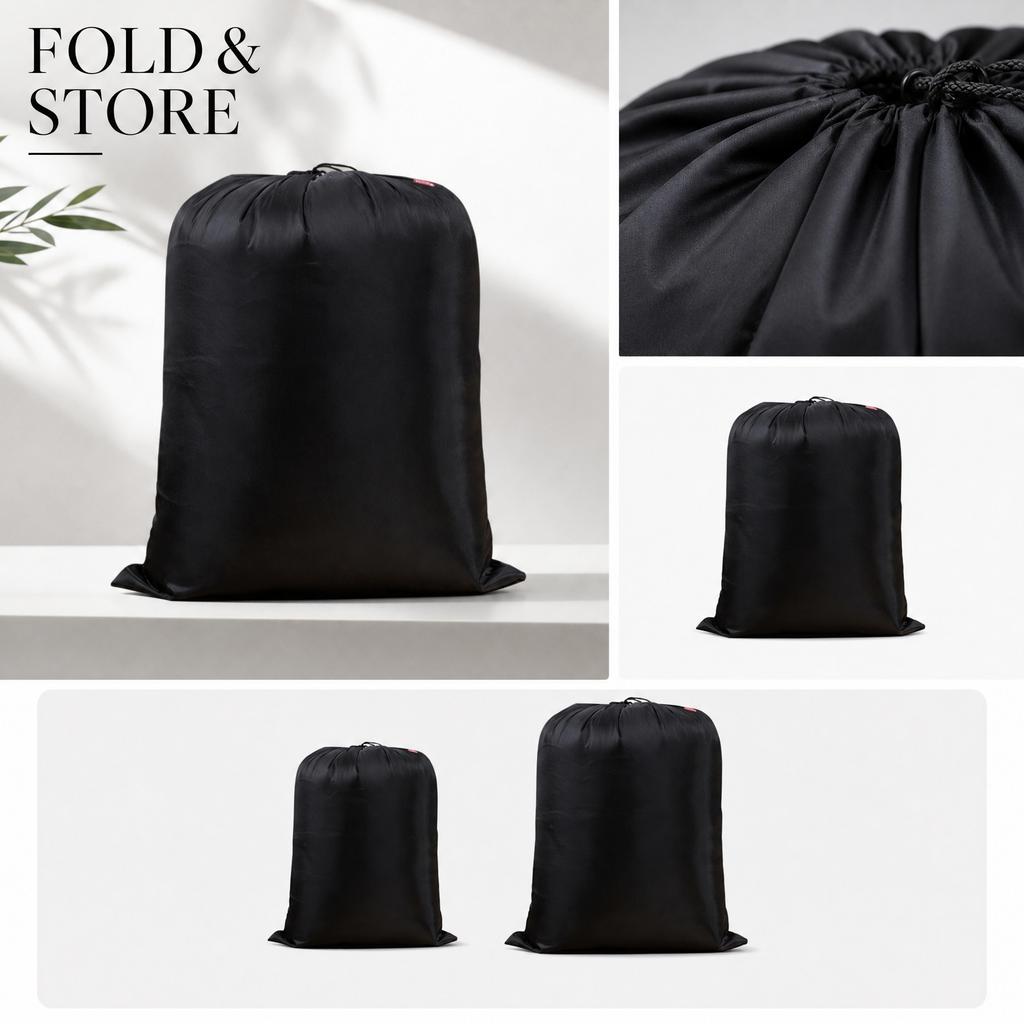 Black Drawstring Storage Bag, Foldable for Travel Home